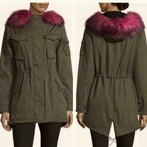 ❤️❤️ S13 Army Green Parka Electric pink Faux Fur Hood ❤️❤️size s